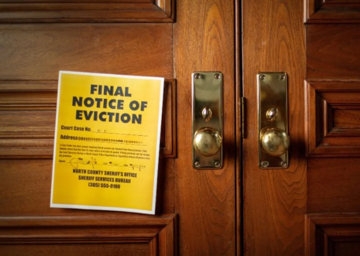Court ordered eviction notice on property door